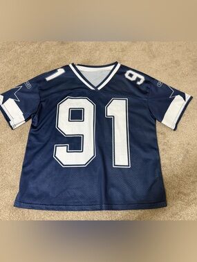 SHEIN Navy and White Mesh Football Jersey